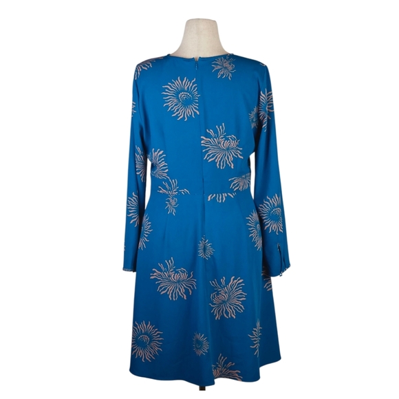 LOFT Blue Floral Long Sleeve A-Line Dress Size 12 Abstract Print Work - Picture 3 of 9
